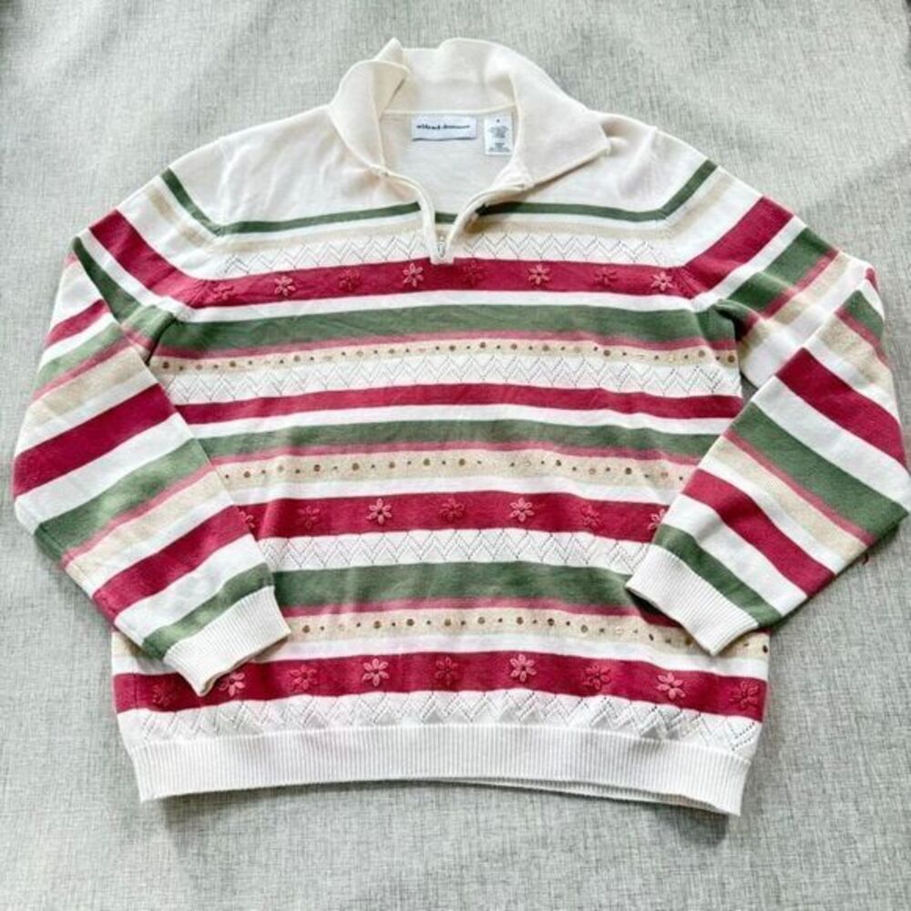 Vintage Alfred Dunner quarter zip knit pullover Women's‎ Small sequin stripe